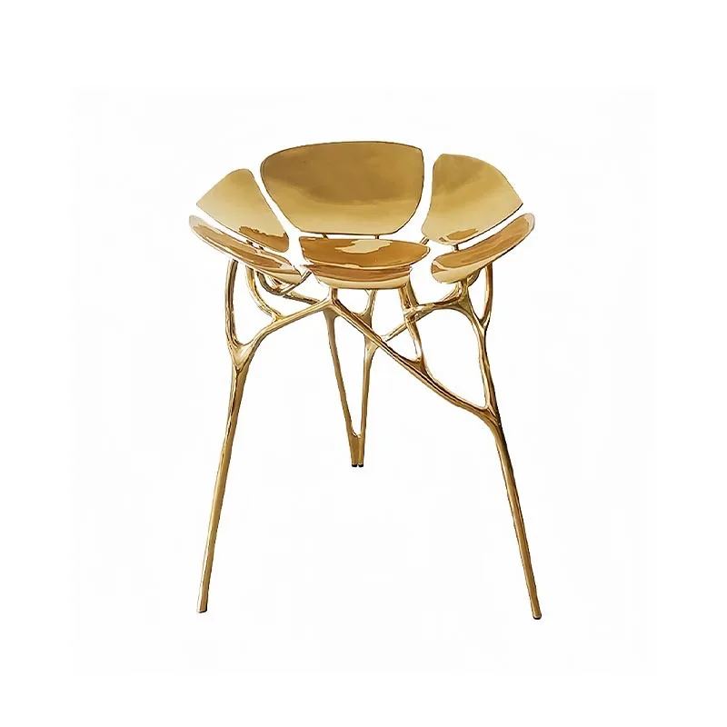 

Pure copper dining chair restaurant, high-end design creativity, lotus art leisure chair