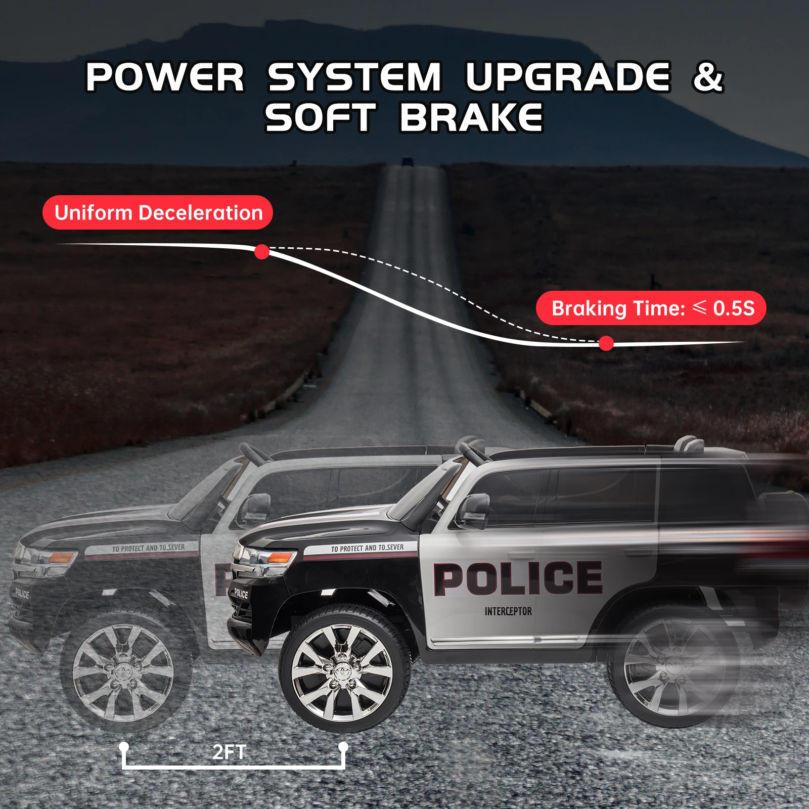 SUV per auto della polizia da 12 V, veicolo elettrico Toyota Land Cruiser con licenza con telecomando, 2 posti, 3 velocità per ragazzi e ragazze