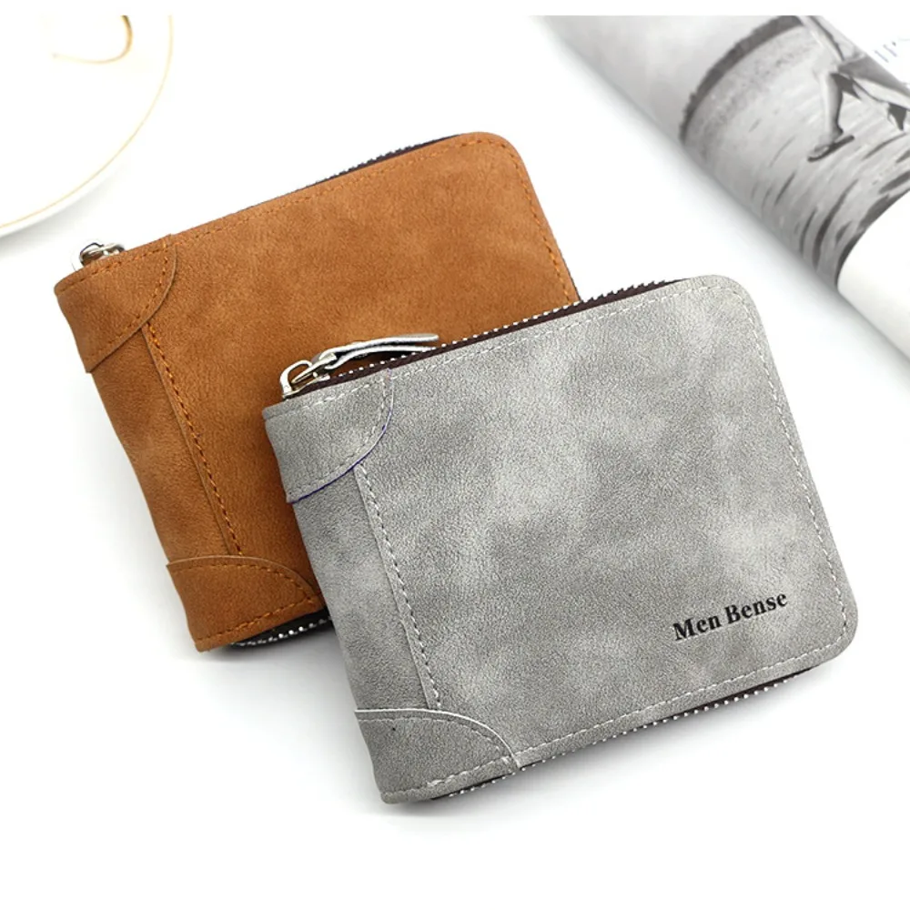 

Simple Vintage Short PU Wallet Bifold Zipper Male Coin Purse Casual Large Capacity Business Clutch Bag Unisex