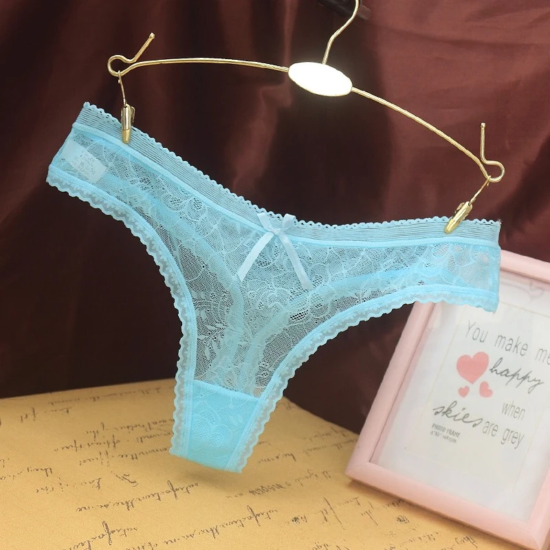 Damskie seksowne stringi z koronkowym żakardem, damska bielizna, bawełniany krok, bezszwowe majtki z kokardką, transparentne stringi, трусы женские