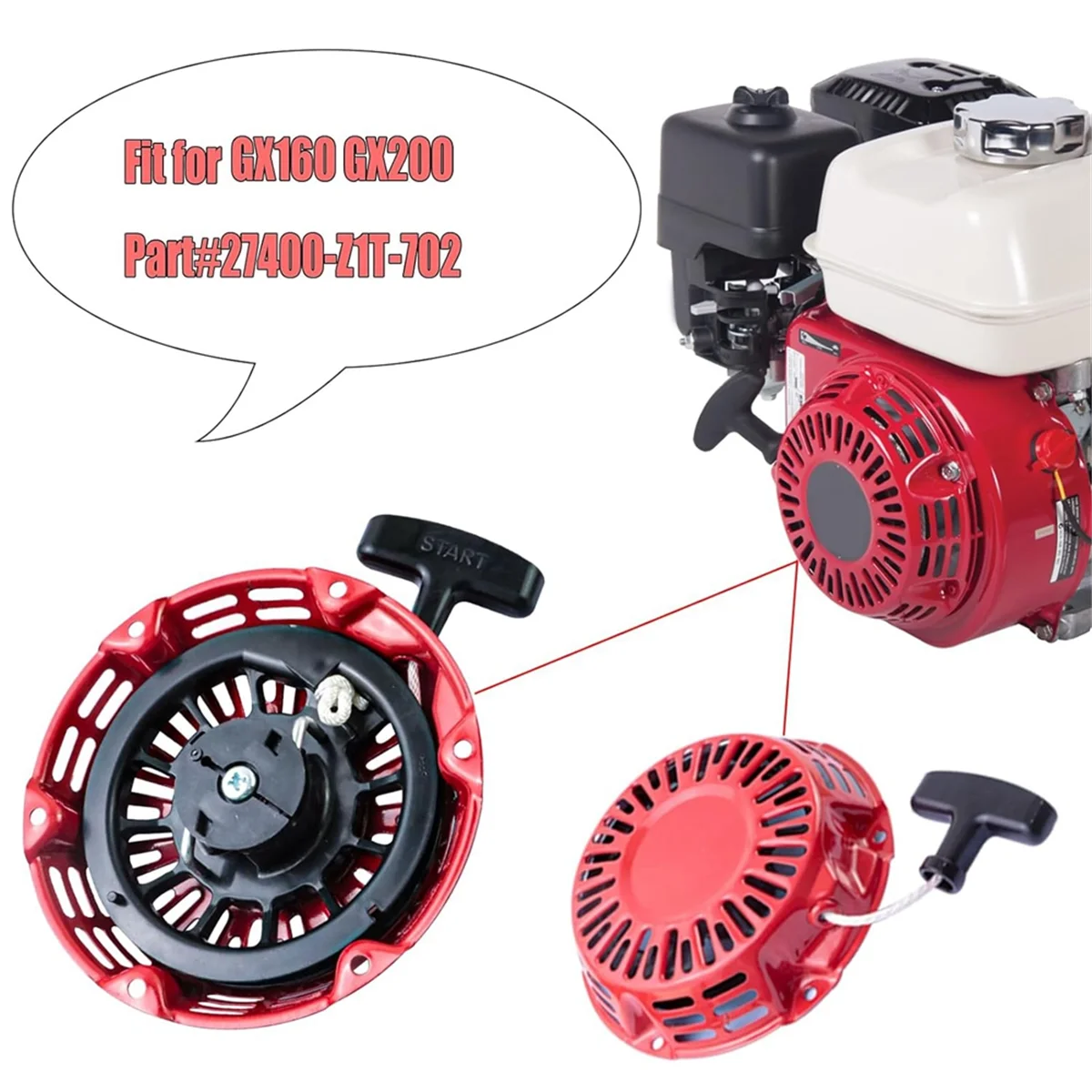 Pull Start Assembly for Honda GX200 GX160 Recoil Starter 5.5 6.5HP Engine with Curved Rod Pawl 28400-Z4M-306ZB 27400-Z1