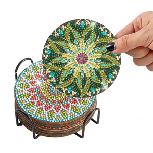 الوقايات ماندالا المستديرة مع حامل ، لوحة الماس 5D ، الوقايات الفسيفساء DIY ، 6 قطع لكل مجموعة أعلى 6 رسم مبيعات بالحجارة - رقم 6