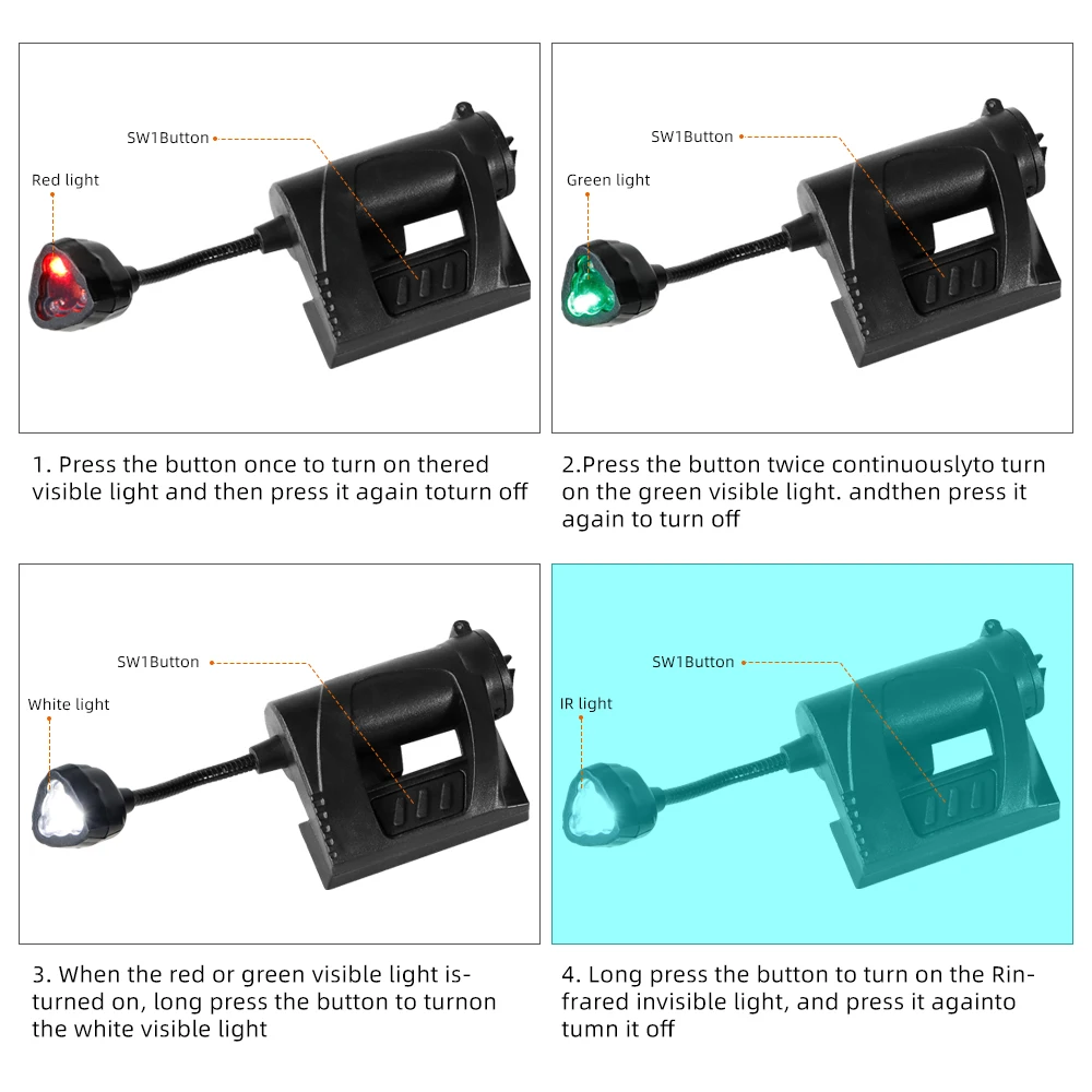 BOOIU-luz táctica para casco, linterna LED de 3 modos, iluminación nocturna para exteriores, para caza láser, ciclismo, pesca, lámpara para casco