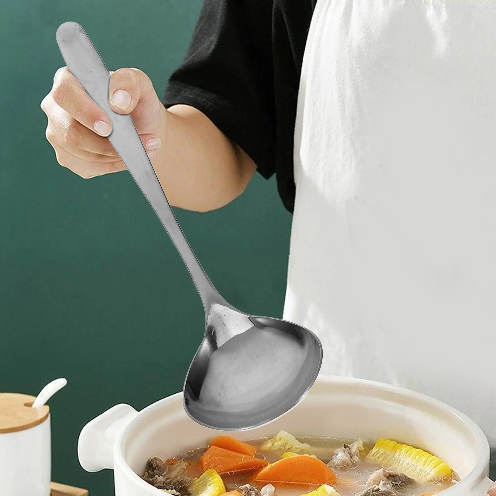 Cuchara de sopa de acero inoxidable, cuchara grande y profunda para sopa de ramen, wonton, cocina asiática japonesa y china, apta para microondas