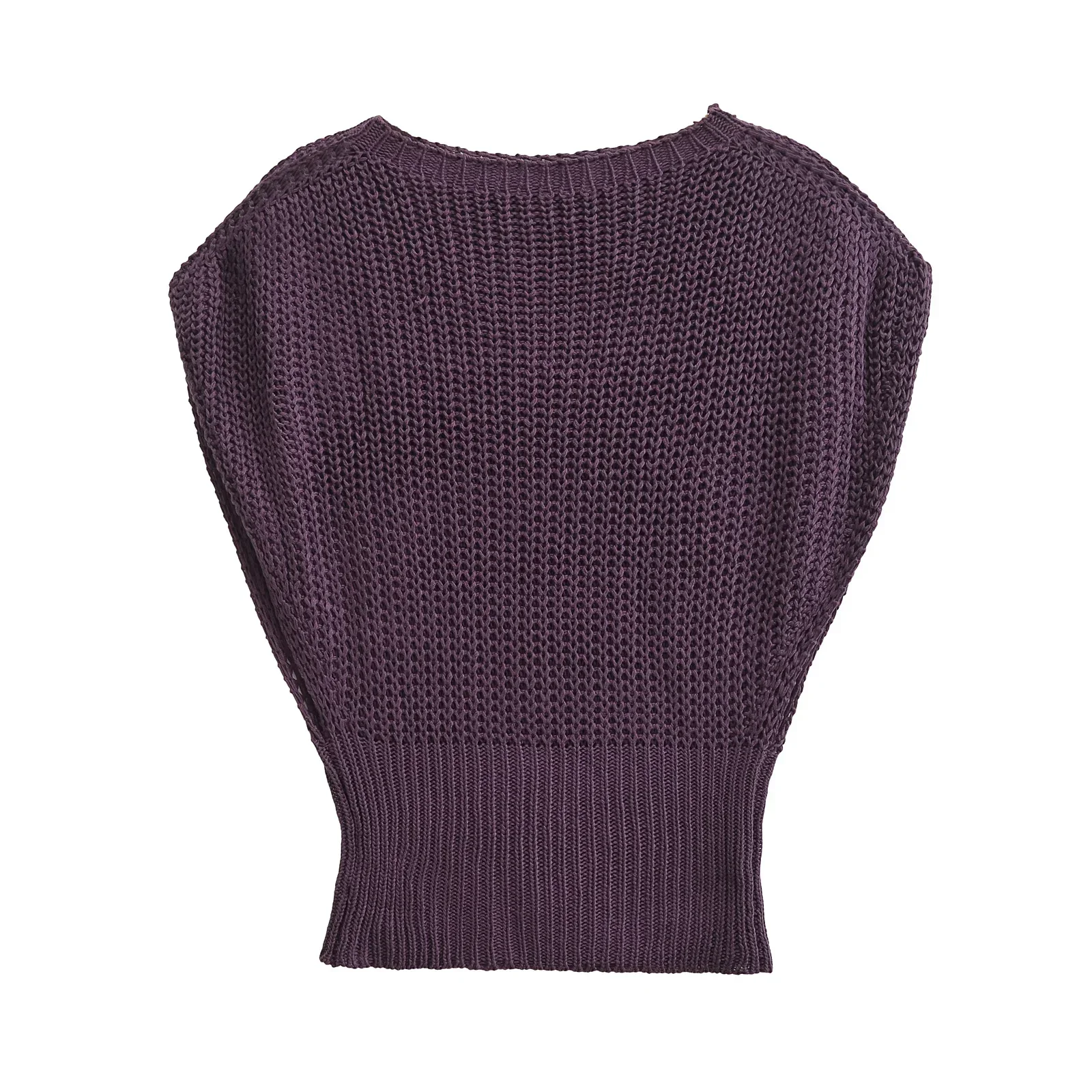 

Autumn New Women Sweater Sleeveless Knitted Loose Pullover O Neck Purple Color Sweater Female Clothing Streetwear
