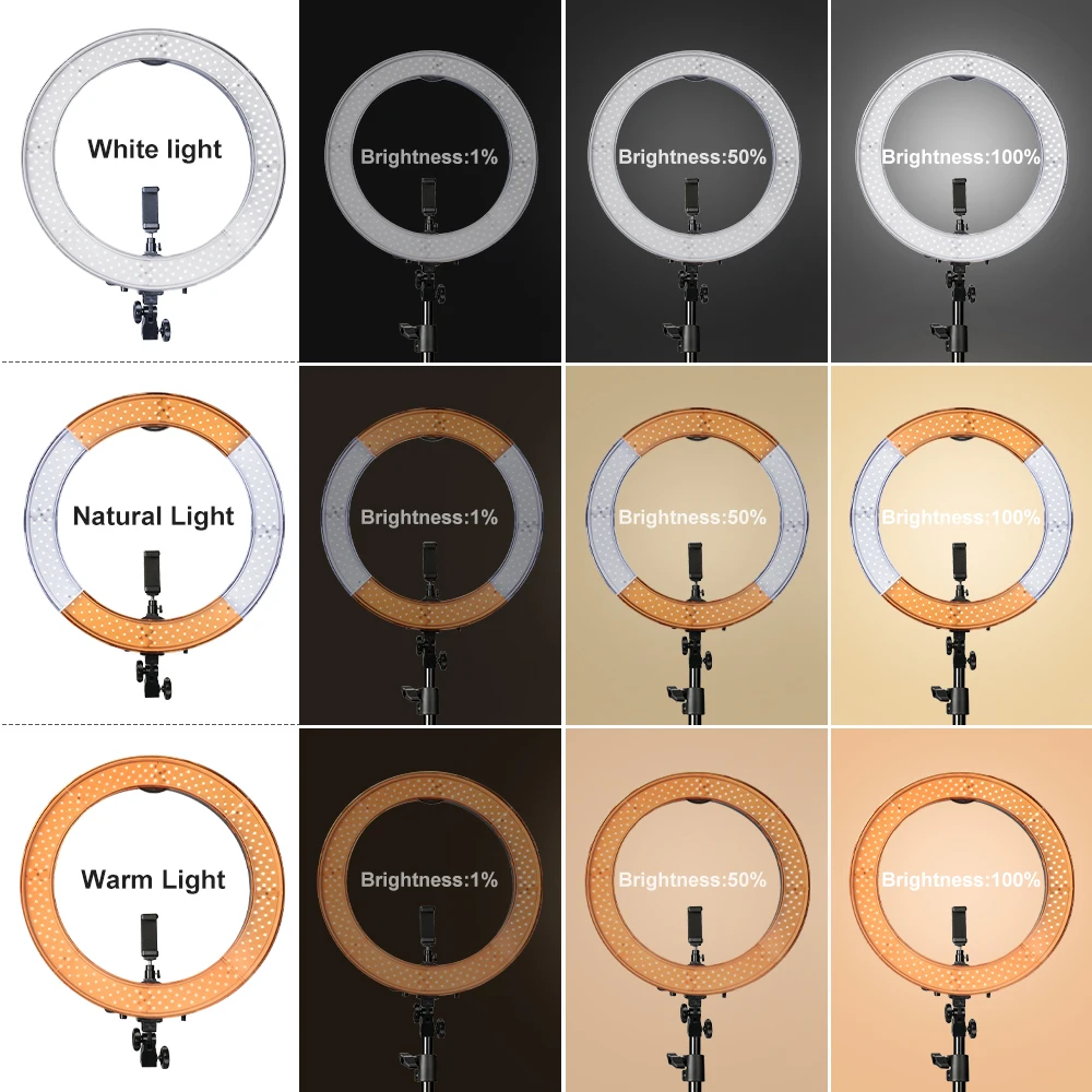 Anillo de luz LED de 18 pulgadas con soporte para teléfono, anillo de luz de 50W con trípode de 73 pulgadas, para fotografía, vídeo de YouTube, transmisión en vivo