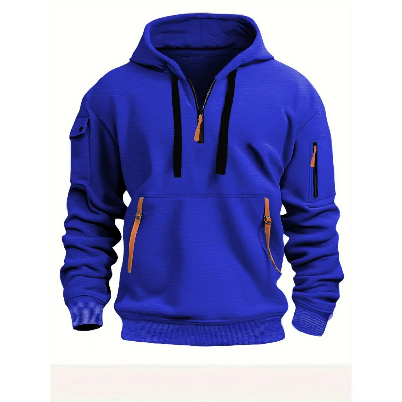 Autumn and winter Men's  Zip Hoodie Sweatshirt Pullover Multi Zipper Pockets Casual Workwear Streetwear Hoodies For Men