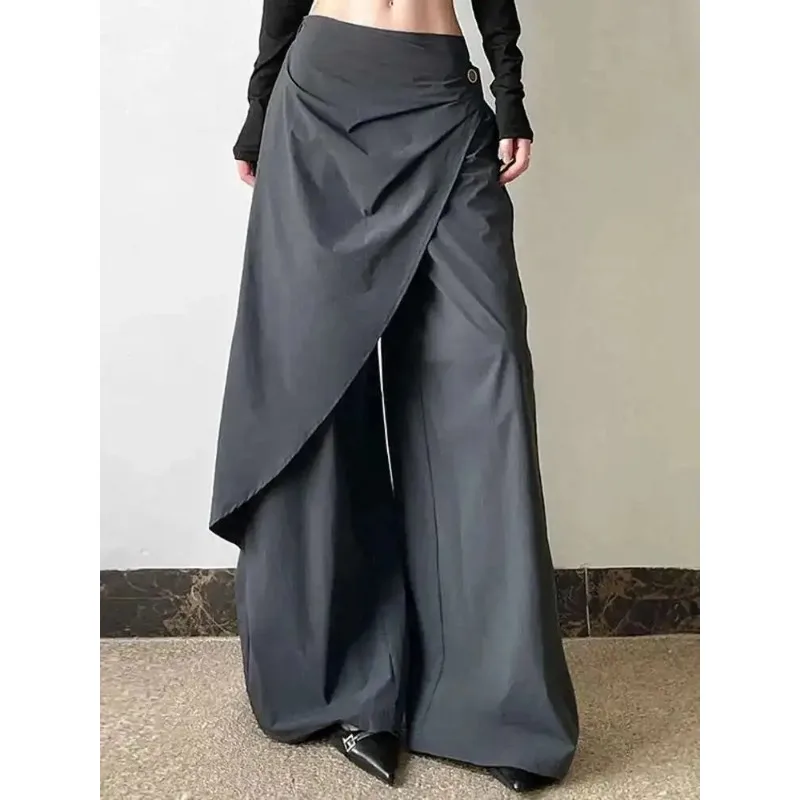 Personalized Wide Leg Pants For Women Spring Autumn New High Waist Solid Color Casual Trousers Female Elegant