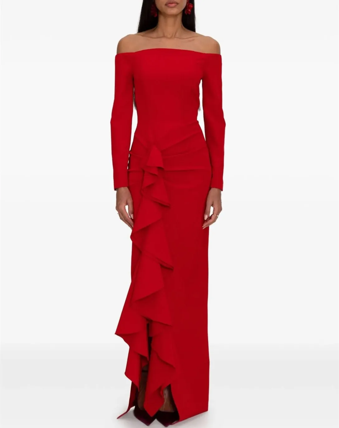 

Customized Long Ruffled Evening Dresses with Slit Mermaid Crepe فساتين سهرة Floor Length Pleated Prom Dress for Women