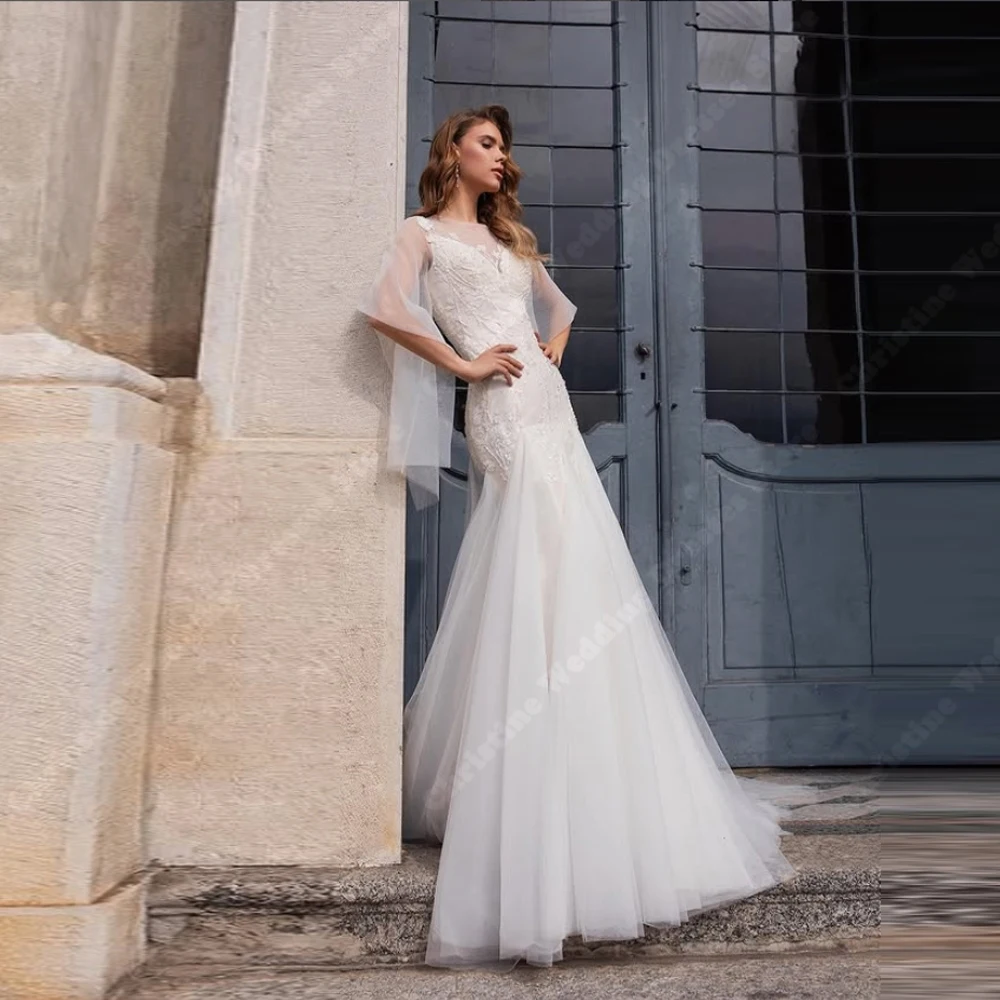 Robes De mariée élégantes à col rond pour femmes, Sexy, dentelle imprimée, sirène, robes De mariée, Estilo Boho Chic, personnalisées