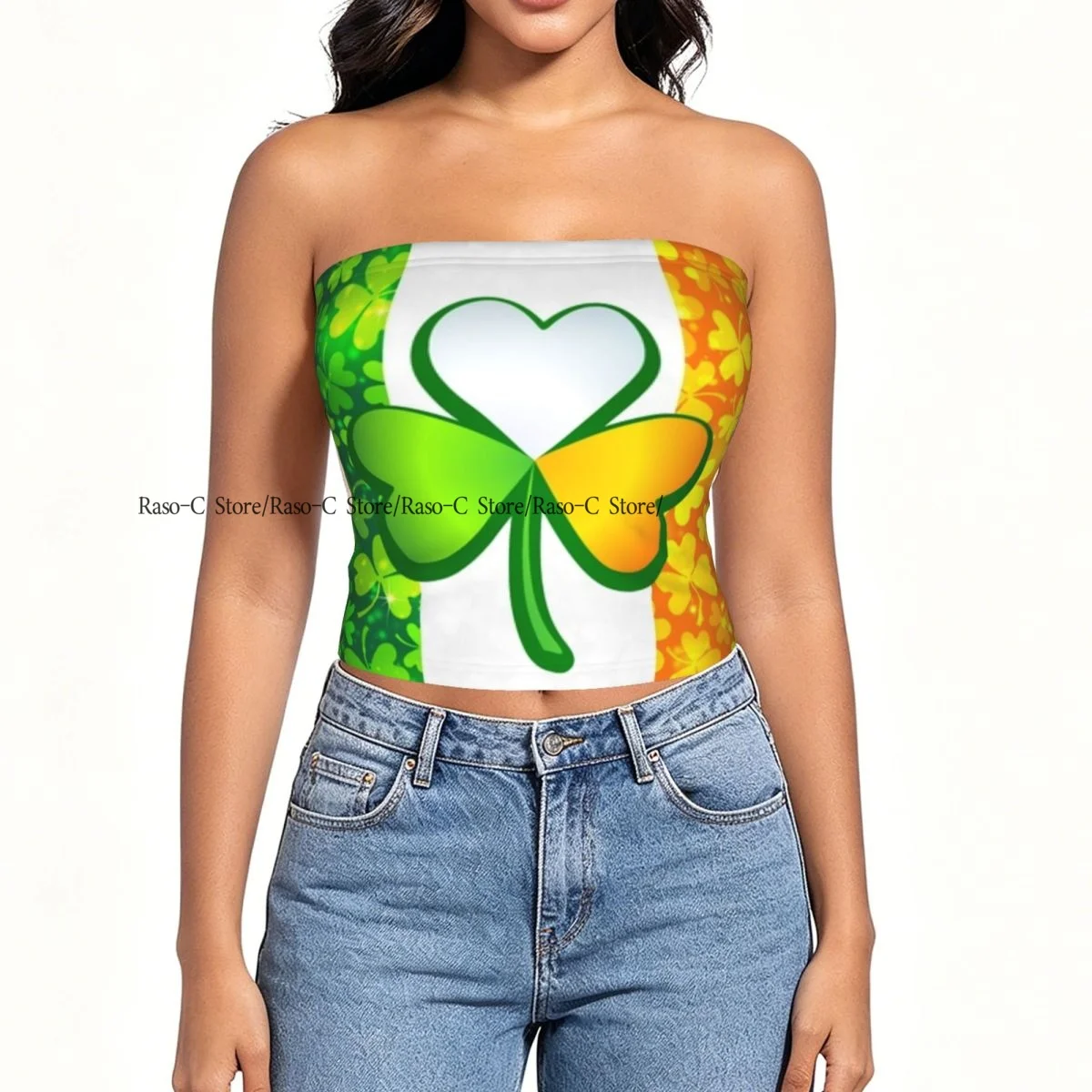 Strapless Sexy Tube Tops Summer Outfits Women Backless Shoulder Wrap Irish Flag Female Crop Top