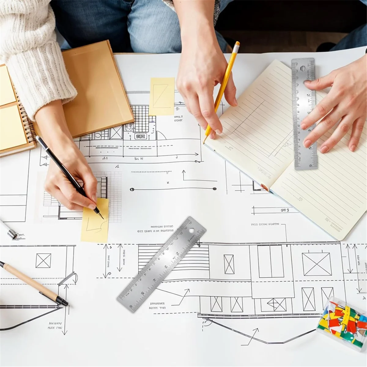 A002 3 Pcs 6-Inch Non-Slip Metal Ruler with Cork Backing Rulers Non Slip Straight Edge Cork Base Rulers for Woodworking