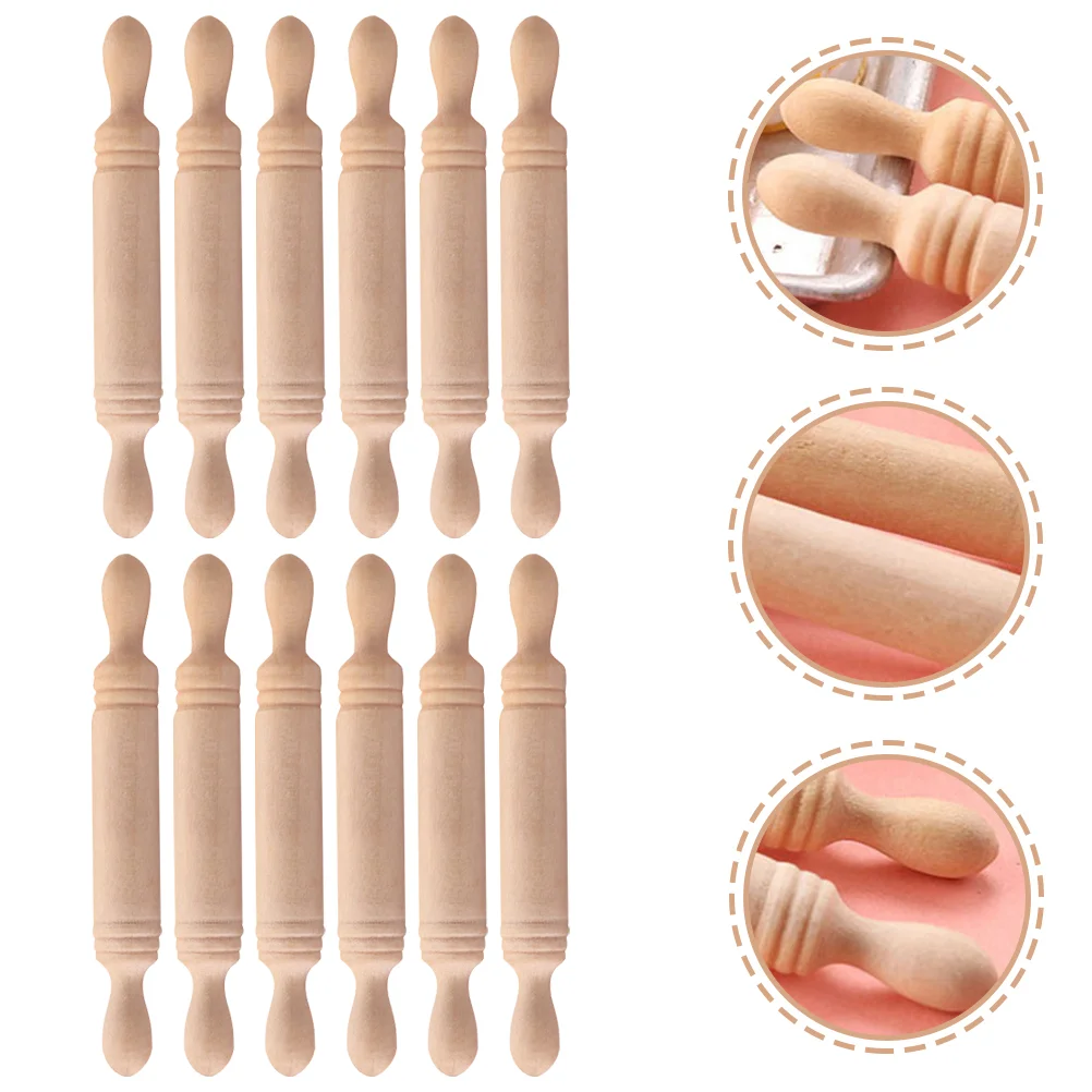 12 Pcs Toy Rolling Pin Mini House Decor Decorative Kitchen Dough Tiny Roller Model Child