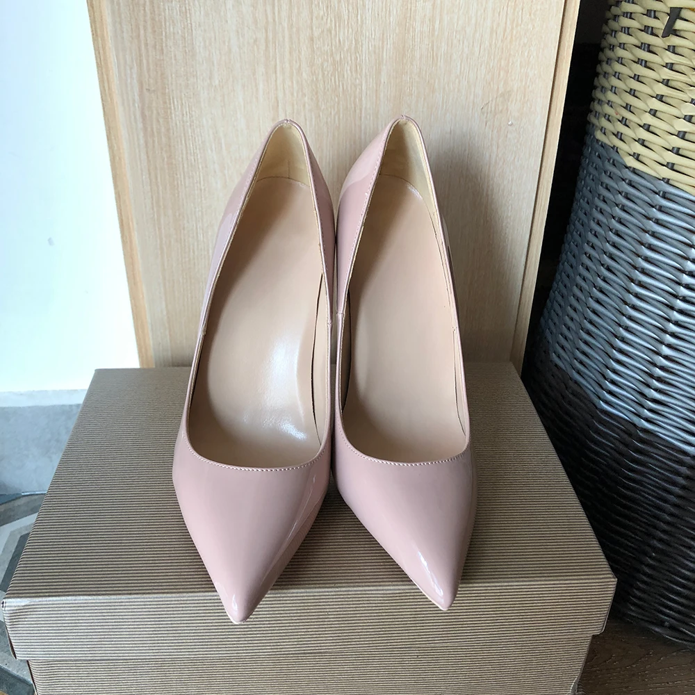 Veowalk Solid Glossy Nude Pink  Women Pointy Toe Fashion Designer Stiletto Pumps Paery Wedding Bridal High Heel Shoes Size 3-12