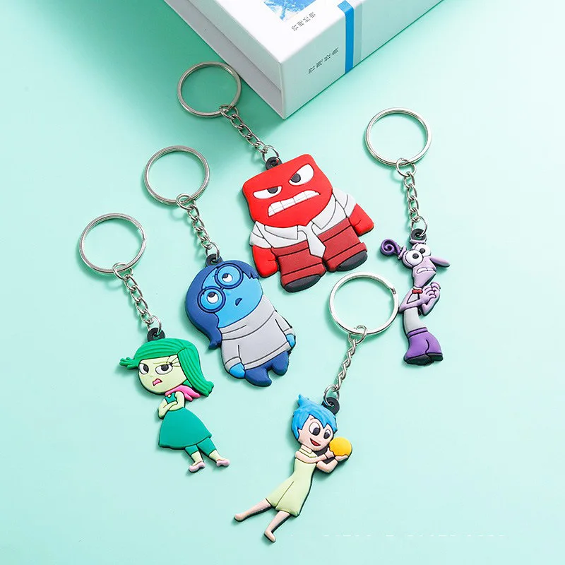 

Disney Inside Out Keychain Cartoon Character Anxiety Joy Anger Sadness PVC Soft Adhesive Patch Backpack Pendant Decoration Gifts