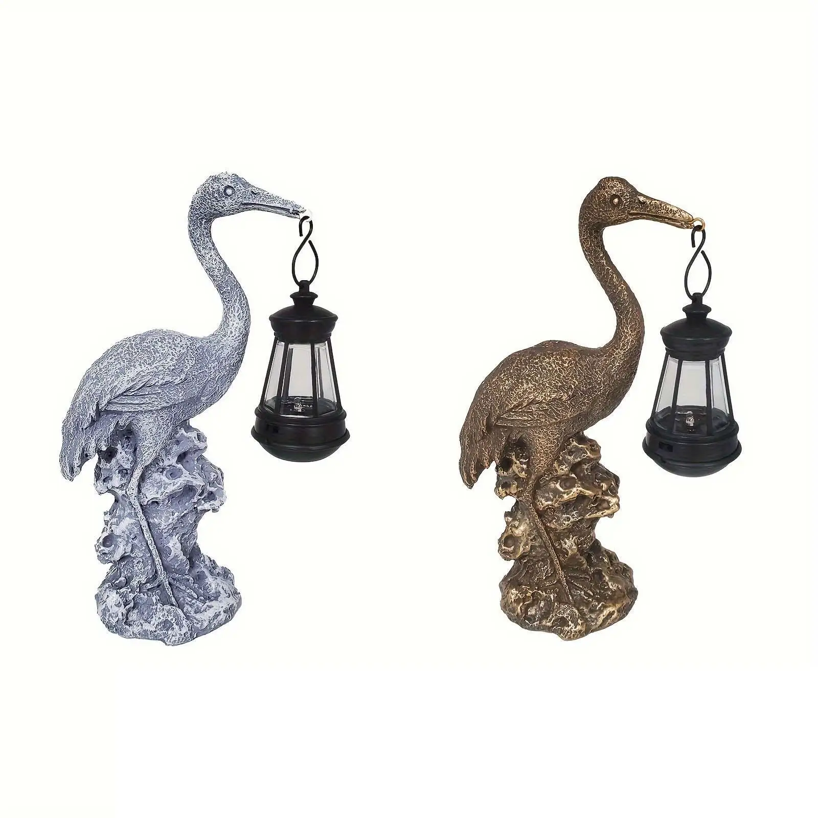 Crane Garden Statue with Solar Light Night Light Heron Figurine Hanging Lantern for Balcony Pathway Courtyard Housewarming Farm