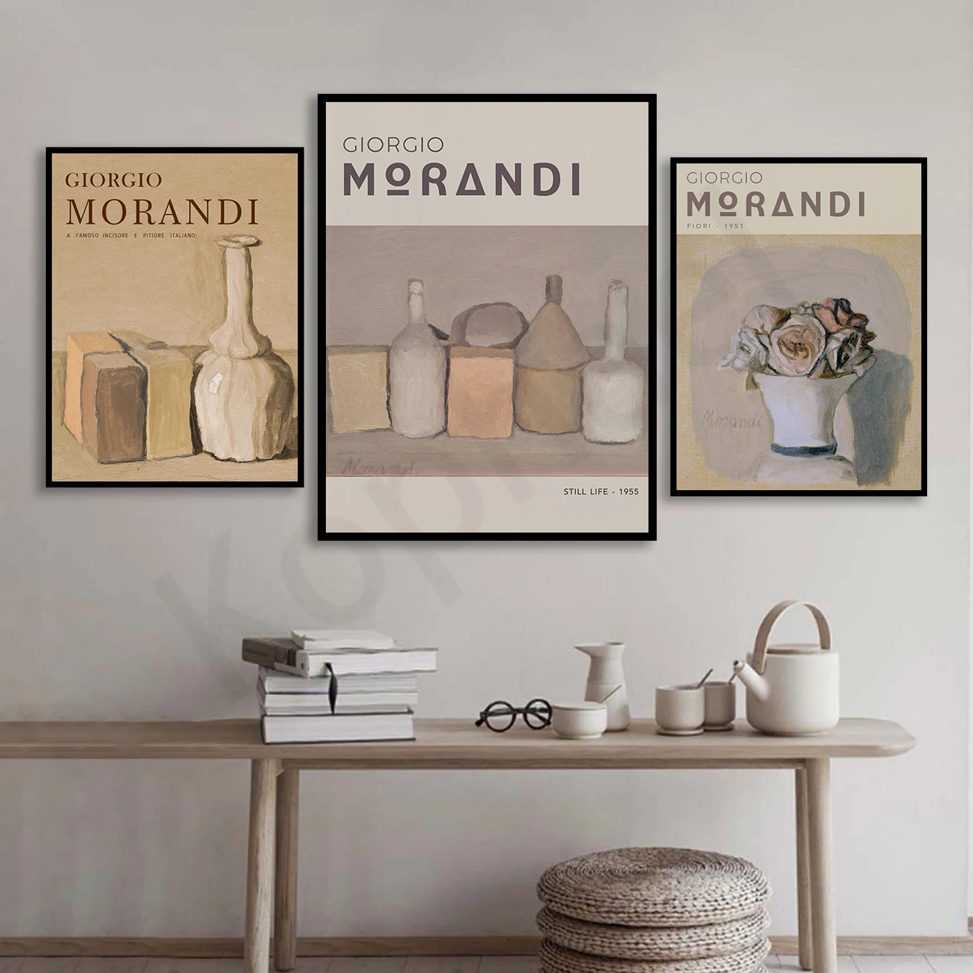 Giorgio Morandi Exhibition Poster. Minimalist Abstract Modern Decor. Soft Natural Colors. Home Wall Decor Art