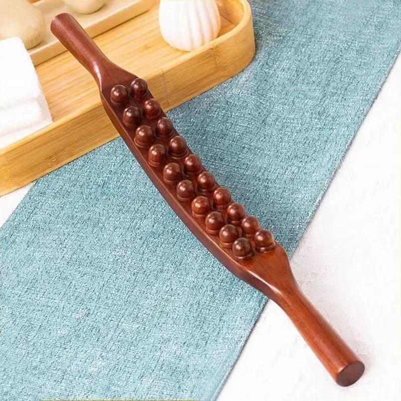 

Double Row 20 Beads Natural Wood Scraping Massage Stick Back Leg Body Massager Spa Therapy Tool Point Treatment Gua Sha Relax