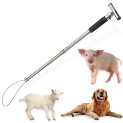 1Pc Stainless Steel Catching Pig Lasso Farm Livestock T Type Pig Catcher Pole Wire Rope Animal Catch Pole Stretchable Handle