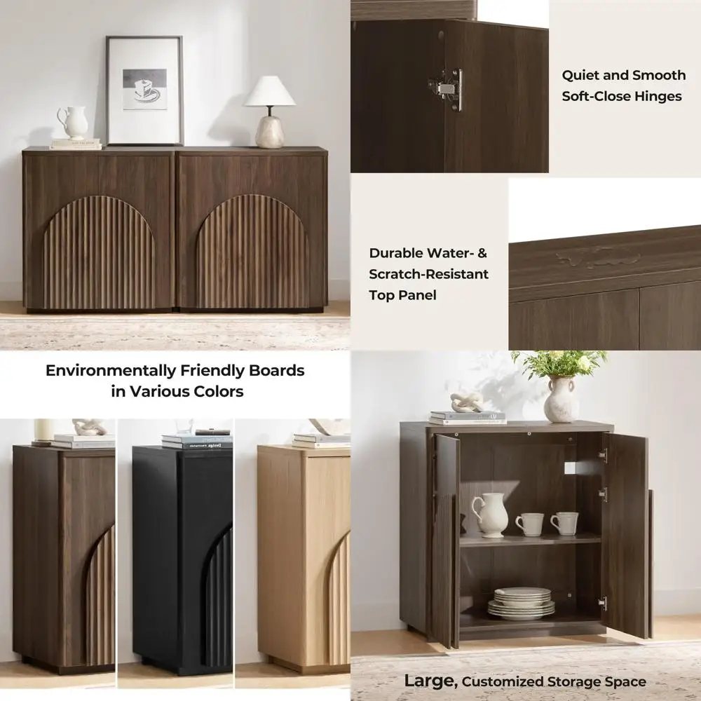 

Compact Storage Cabinet with Doors and Shelves for Living Room, Bar, and Kitchen Accents