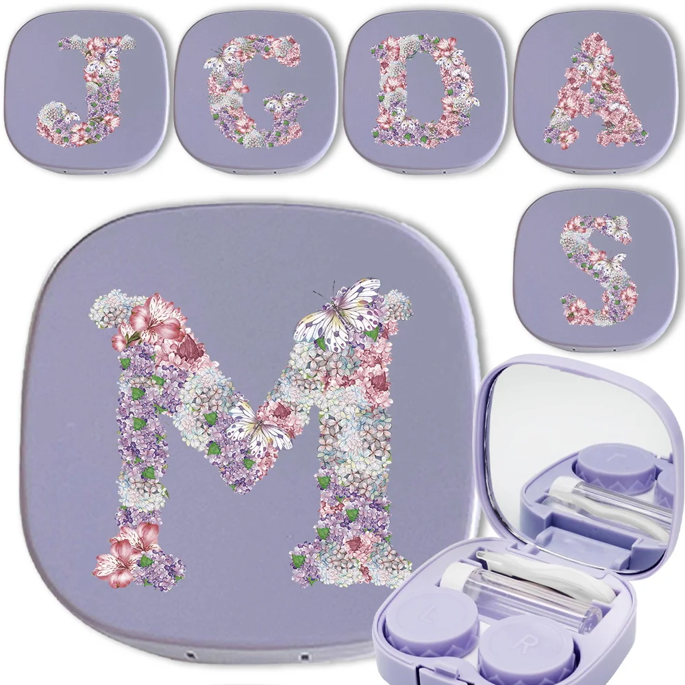Dustproof Contact Lenses Organizer Case With Mirror Cosmetic Contact Lens Storage Box Easy To Carrying Rose Flower Pattern