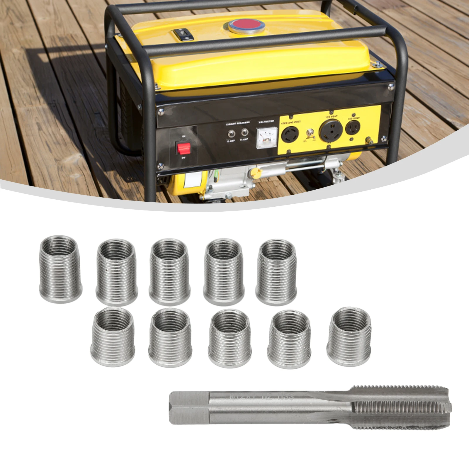 10PCS M10x1.0 Thread Repair Kit Stainless Steel Inserts With High Steel Tap For Engine Generator Hole Fixing Hand Tool