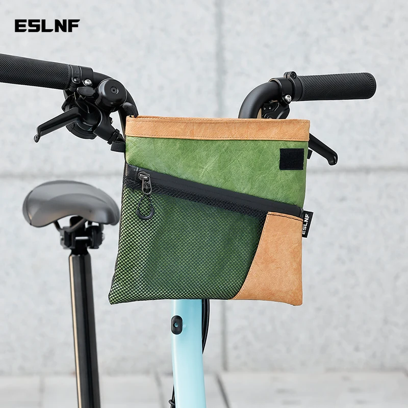 

ESLNF Bike Handlebar Bag Vintage Style Multi-pocket Waterproof Cycling Front Bag With Strap For MTB Road Bike