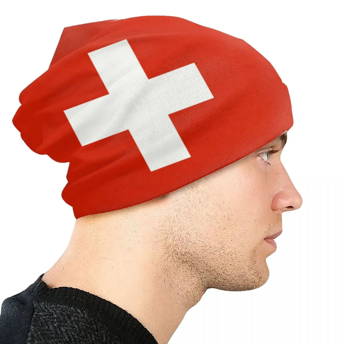 Custom Swiss Switzerland Flag Beanie Cap Unisex Winter Warm Bonnet Homme Knit Hat Outdoor Ski Skullies Beanies Hats Men Women