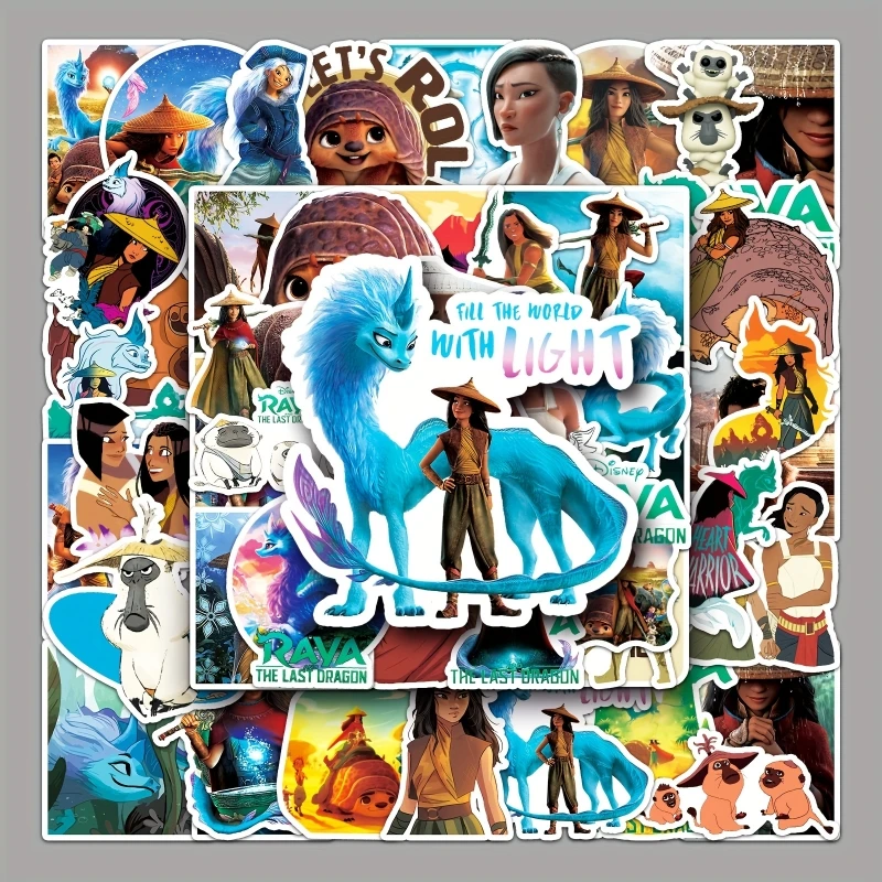 Pegatinas de la película de Disney Raya y el último dragón para niños, calcomanías de grafiti de Anime, monopatín, portátil, guitarra, juguete de dibujos animados, 10/50 piezas
