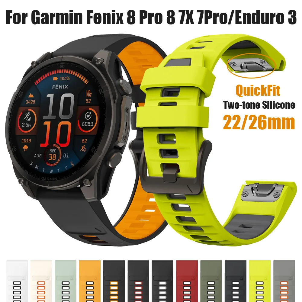 22mm 26mm Uhrenarmband Zweifarbiges Silikon für Garmin Fenix 8 Pro 8 7X 7Pro 6/Enduro 3/Instinct 2X/Tactix 8 Smartwatch Uhrenarmbänder