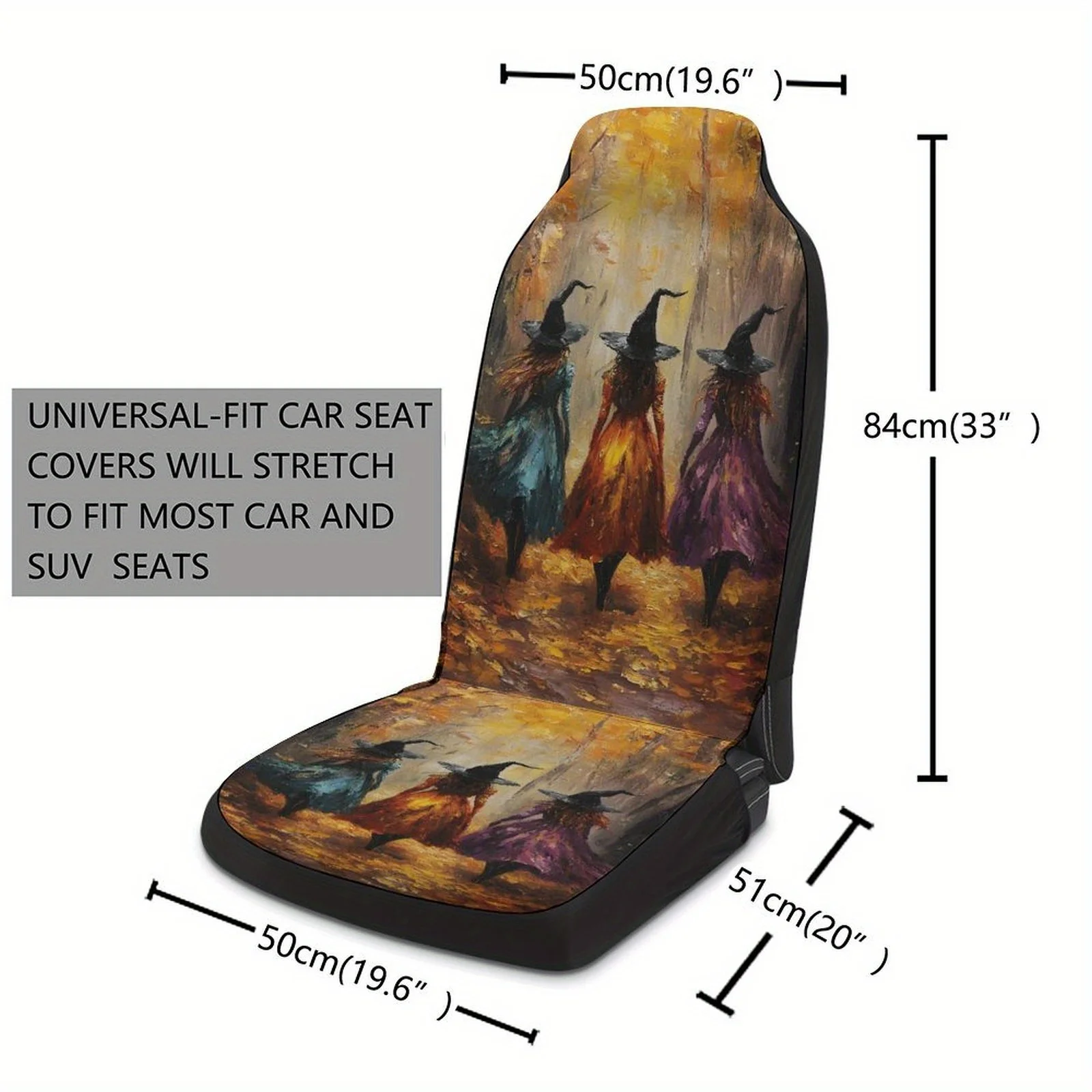 2pcs Of Breathable And Non-Slip Car Front Covers With A Witch Silhouette Design. For Halloween
