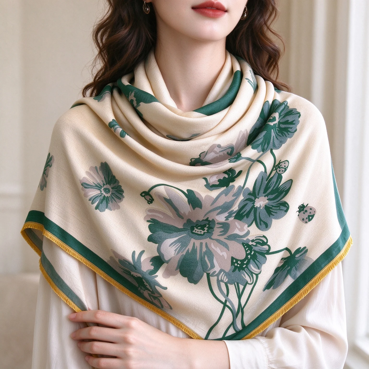 Women Floral Print Scarf Soft Lightweight Shawl for Daily Outing Party Travel