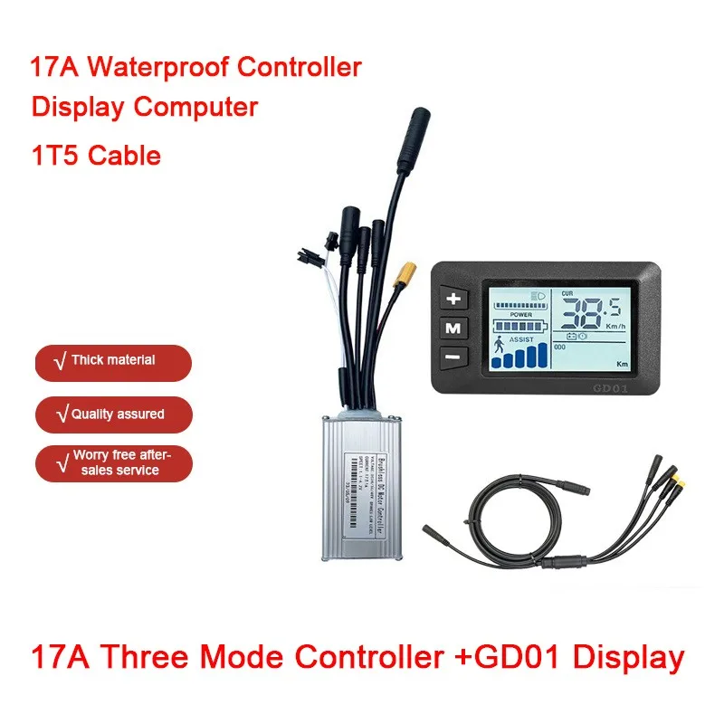 

E-bike Electric Scooter GD01 LCD Display Computer Battery Speed Display 17A Three Mode Controller Waterproof Connector/1T5 Cable