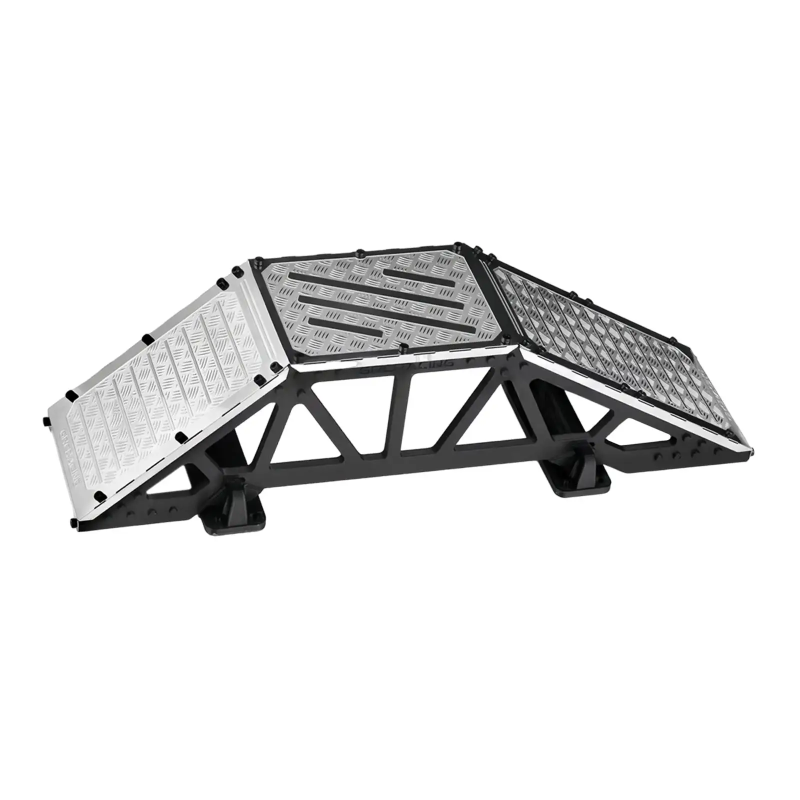 Rampa de obstáculos, accesorios, puente de un solo lado de acero inoxidable, puente de simulación de coche de escalada, barricada para coches RC sobre orugas 1/18