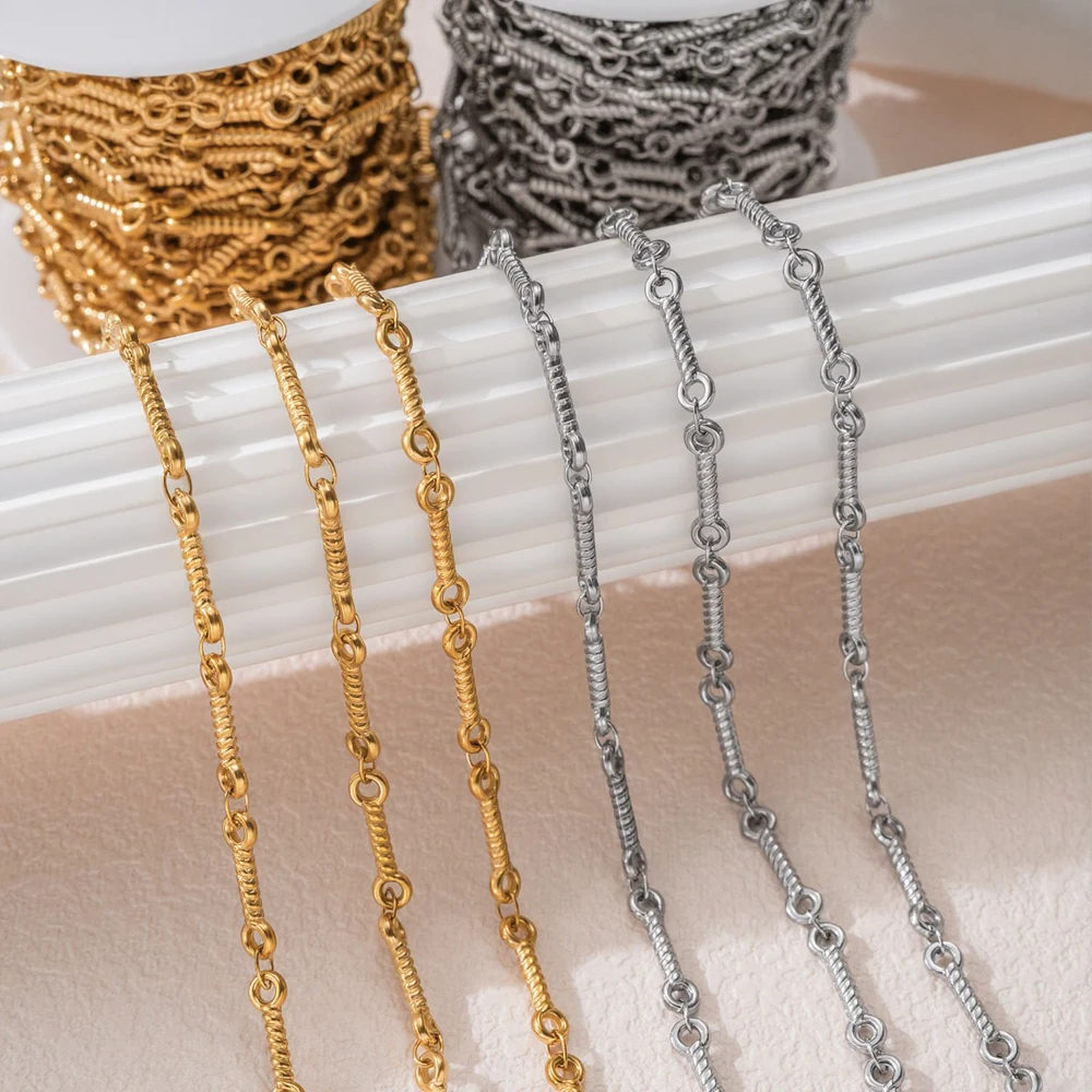 0,5 Meter Vergoldete Edelstahl-Schmuckherstellungskette Geprägte Stabkette für DIY Armband- und Halsketten-Komponenten – Detail 2