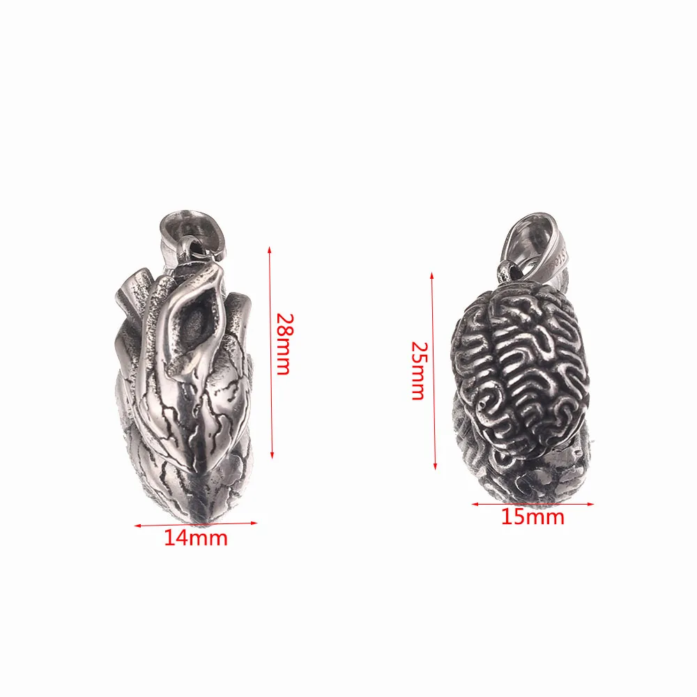 316L Stainless Steel 3D Brain Heart Charms Organ Making Pendants for DIY Jewelry Findings Bracelet Waterproof Necklace Designer