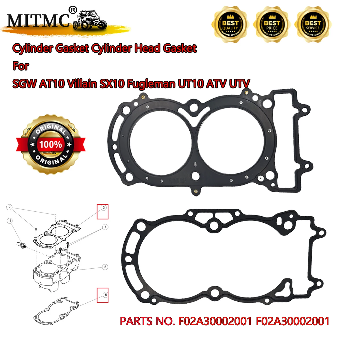 

Прокладка головки цилиндра для SGW AT10L AT10WL Villain SX10 Fugleman UT10 ATV UTV F02A30002001 F02A30010001