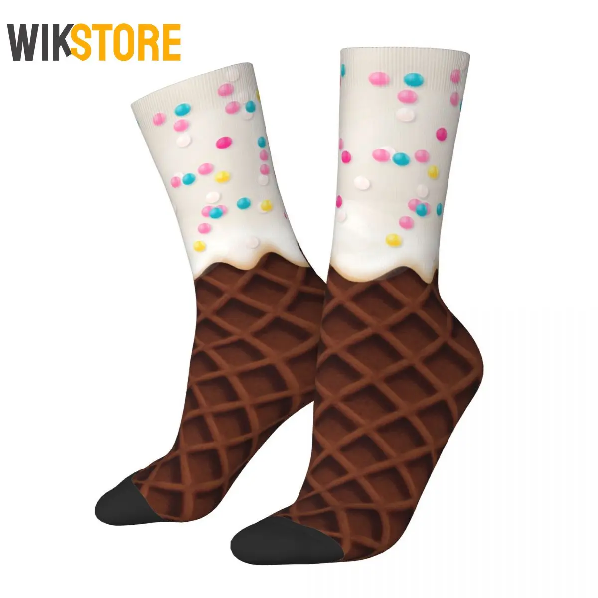 Funny Vanilla Ice Cream Waffle With Sprinkles Men's Women's Socks Harajuku Spring Summer Autumn Winter Breathable Crazy Sock