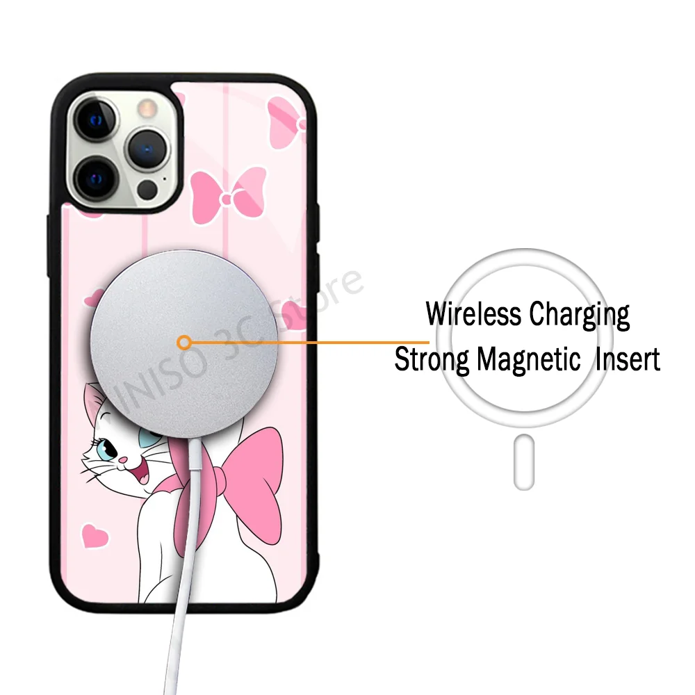 Cartoon Phone Case Strong Magnetic For IPhone 15 14 13 Pro Max 11 12 Mini M-Maries Cat For Magsafe