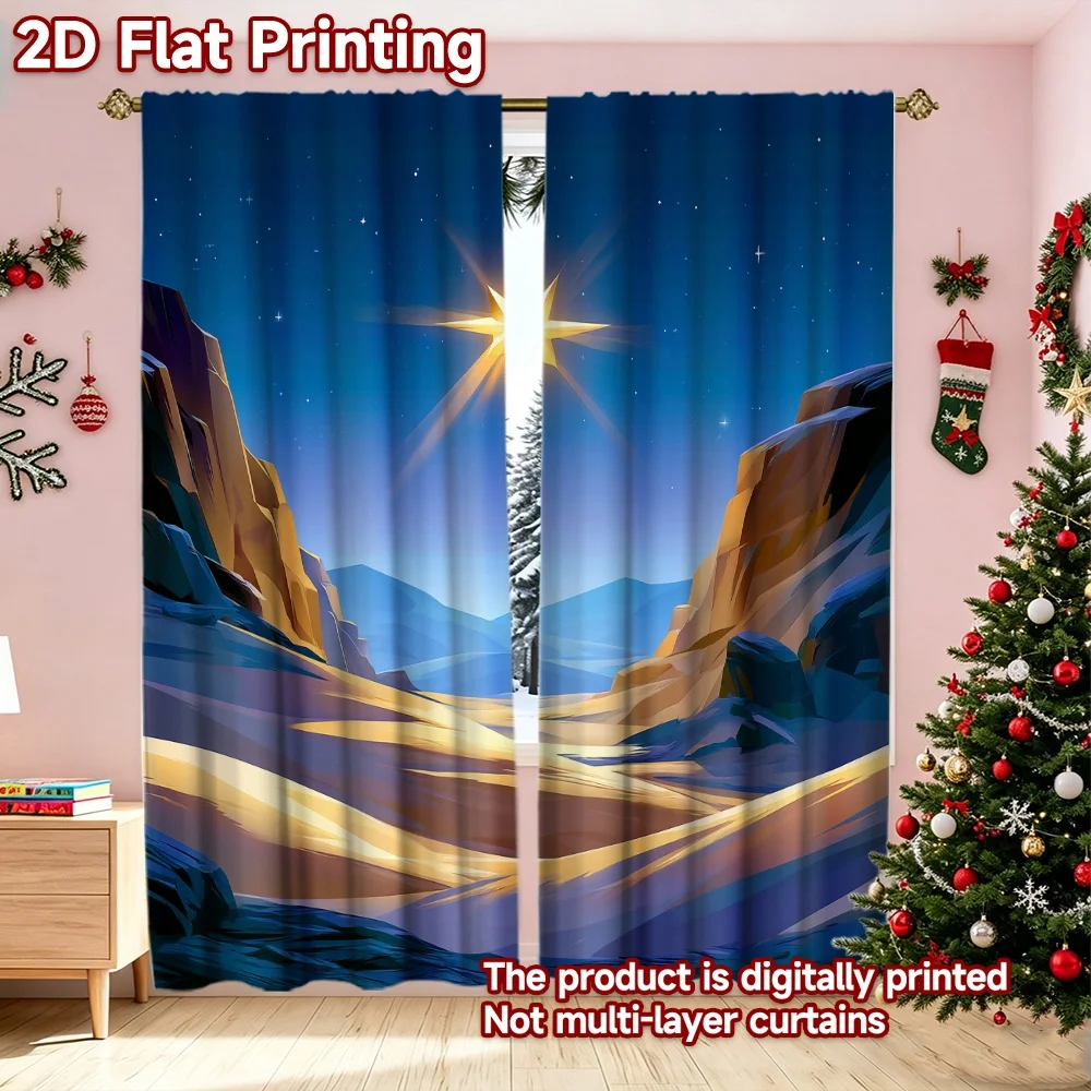 2D flat printing 2pcs Trend Christmas Curtains Christmas Starry Night Beautiful and stylish, 100% polyester fiber Festive
