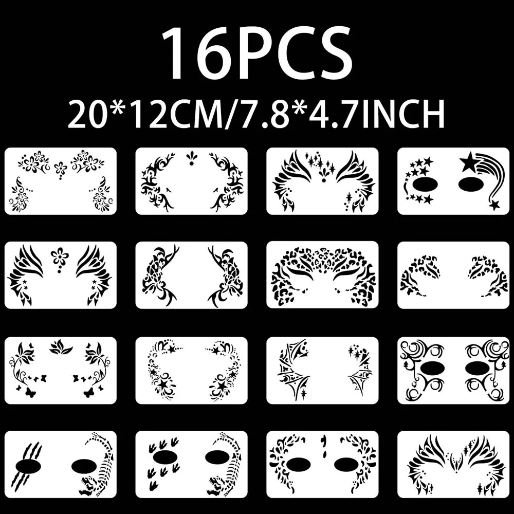 16 Style Face Paint Stencils Professional Body Art Paint Stencils Reusable for Adults Kids Easily Use Templates for Makeup Tools