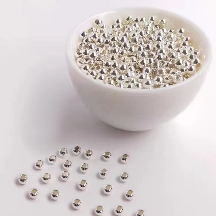 Wholesale 100% Real 925 Silver Round Beads Spacer Beads Accessories Silver Bead for Bracelet Necklace Jewelry Making Findings