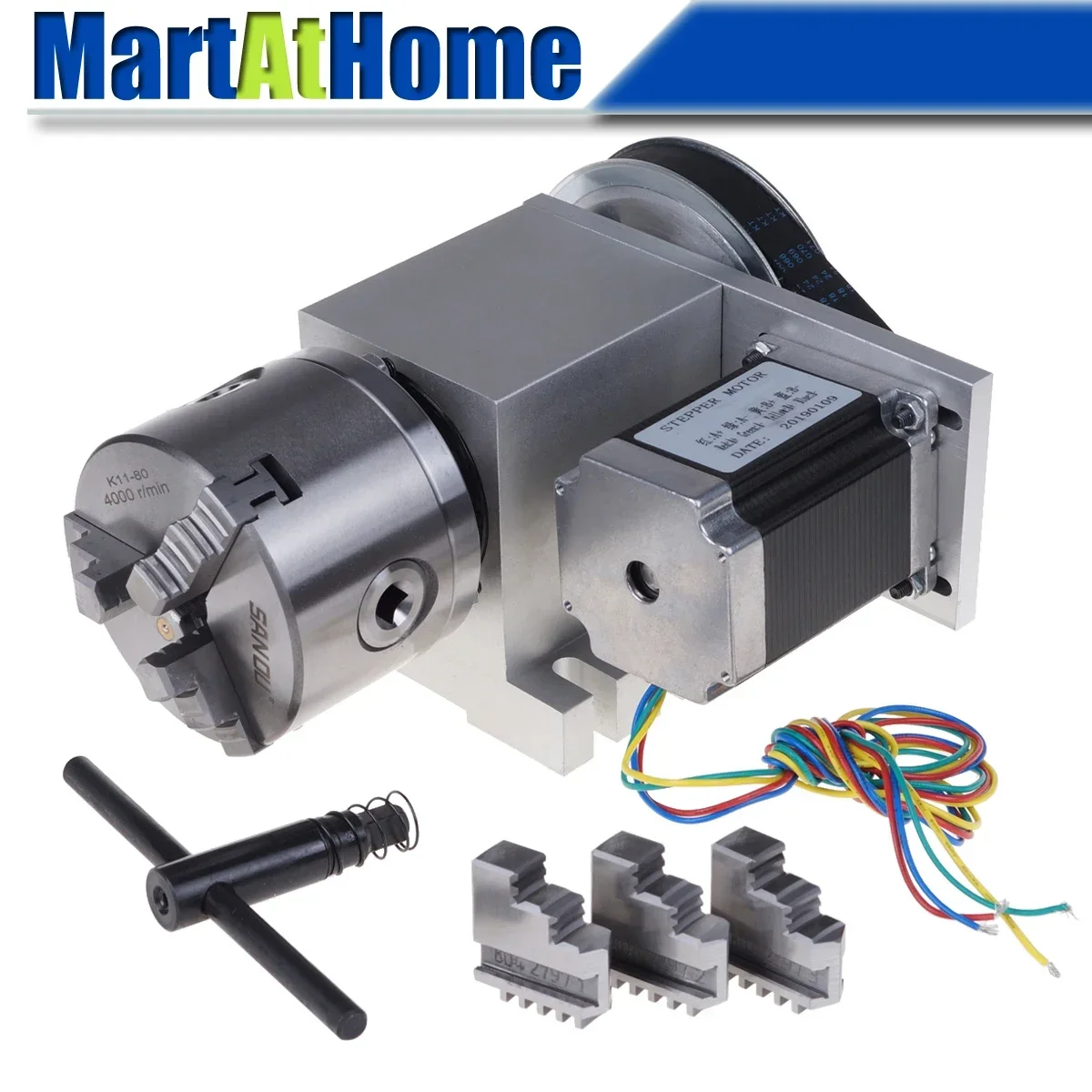 CRA066-A/B/C CNC Router Rotary Indexer 4th Axis 6:1 with 3-jaw/4-jaw Chuck and 57 Stepper Motor 250 Oz-in