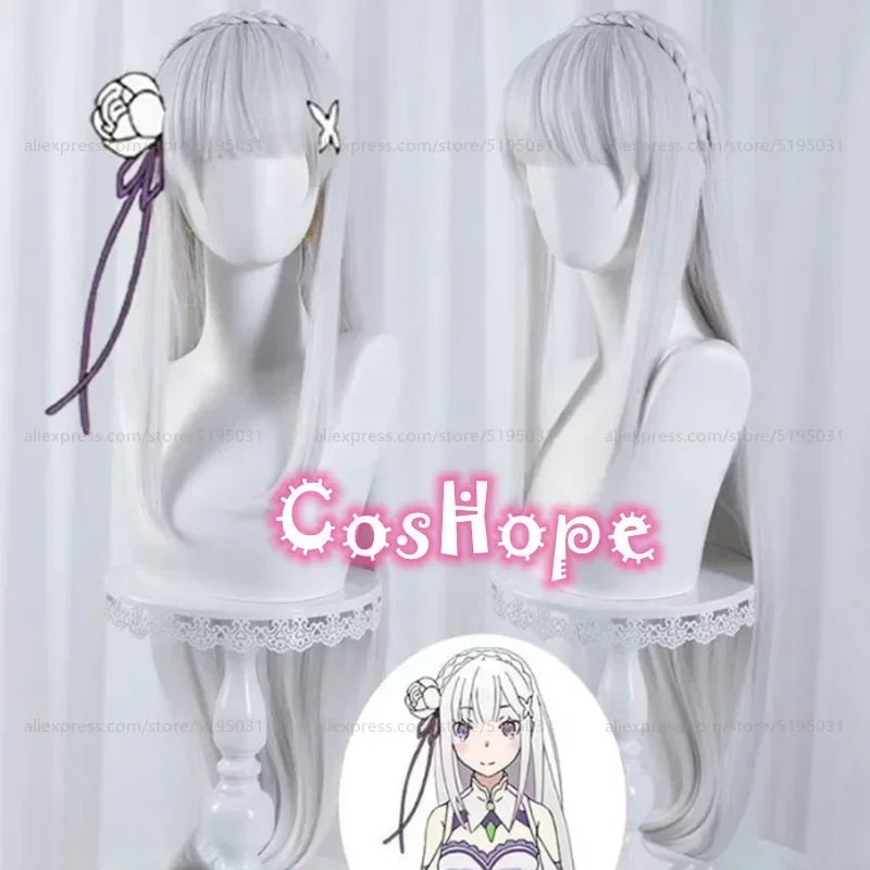 

Emilia Cosplay Wig Long Straight Wig Silver White Wig Cosplay Anime Cosplay Wigs Heat Resistant Synthetic Wig Halloween