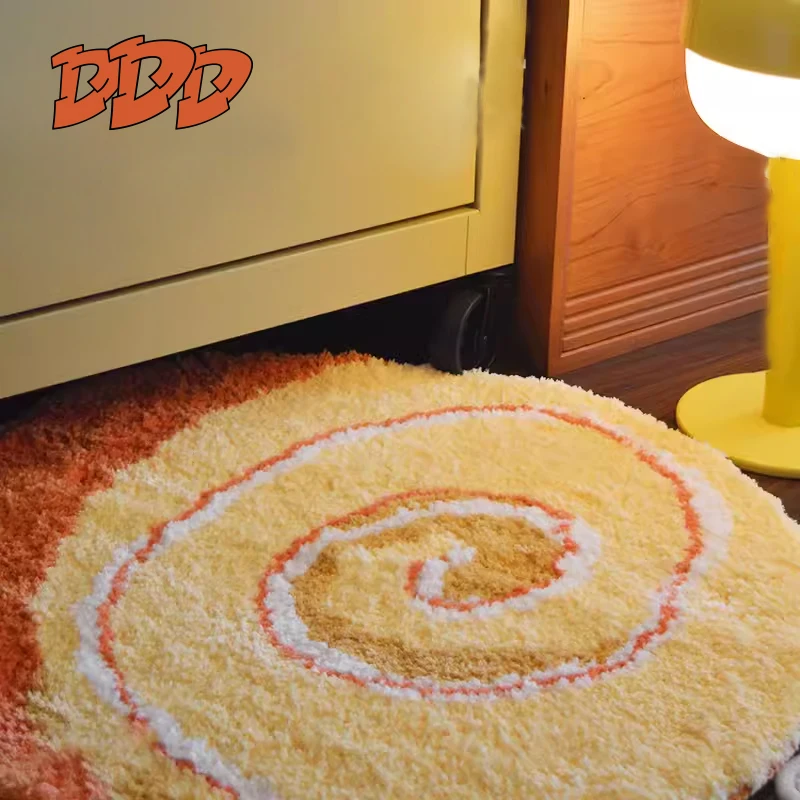 DDD Cartoon Flocking Carpet round Shaped Non-Slip Single Chair Mat Bedroom Cake Flocking Bedside Blanket Yellow Home Decor