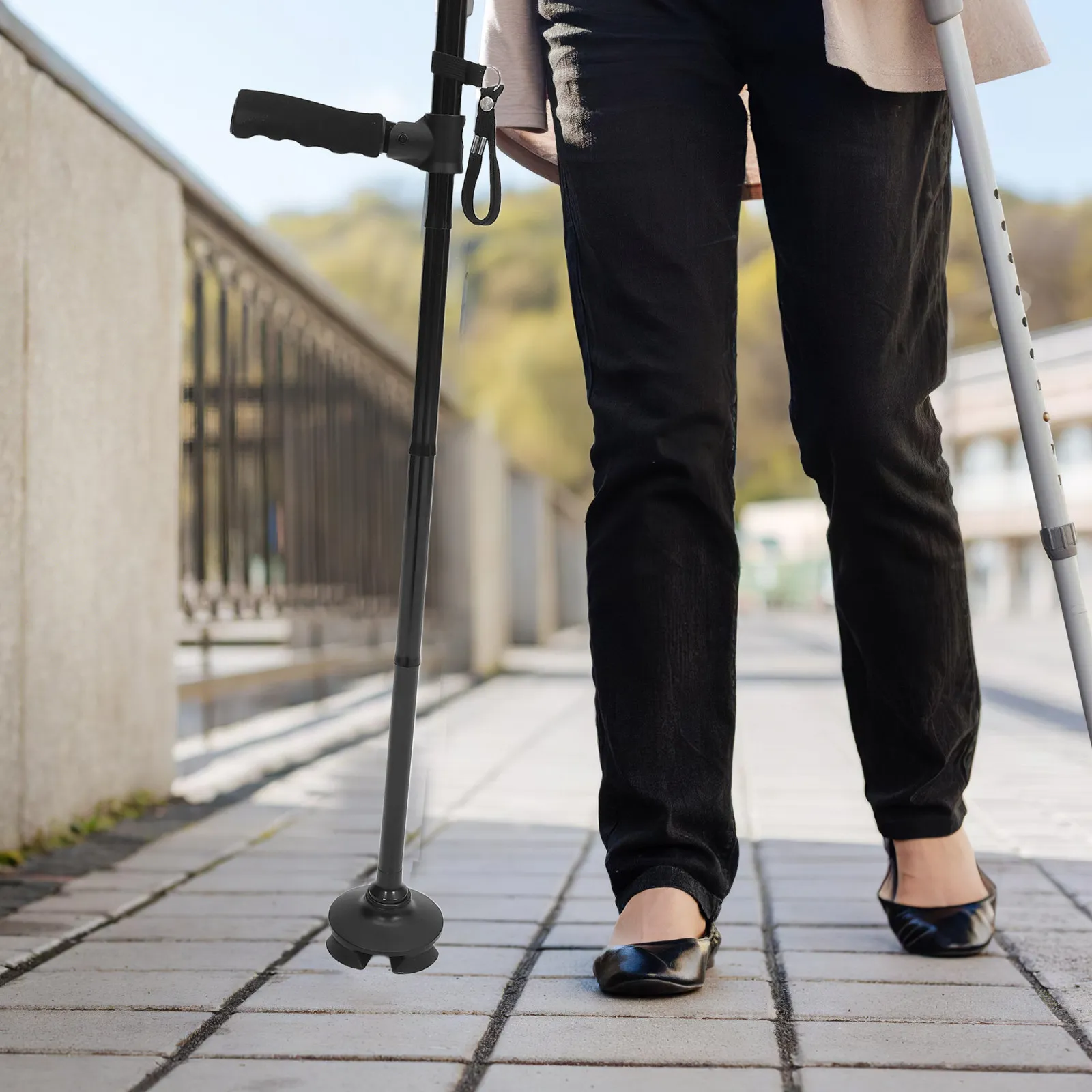 Led Cane 5-Level Height Adjustable Foldable Walking Stick With Light 360° Rotating Anti-Slip Base Armrest Support For