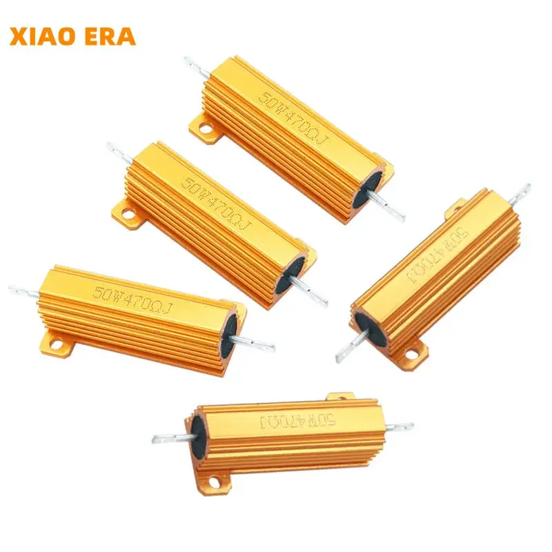 RX24-50W Gold Aluminum Shell High Power Resistance 0.1/0.5/1/50/100 Euro 1K 2K 10K 100K Heat Dissipation Resistor