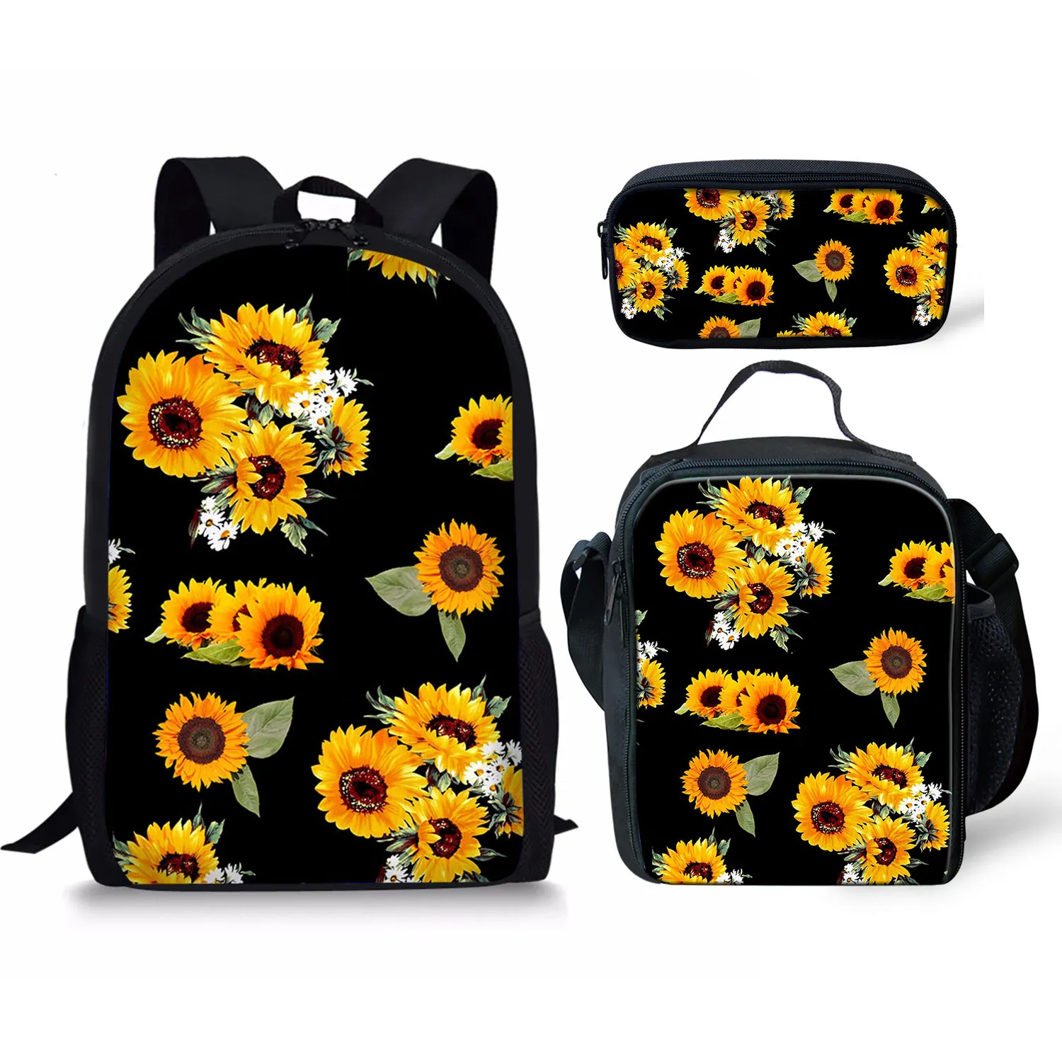 Mochila con patrón de luz de luna de girasol, bolsa de almuerzo con estampado 3D para estudiantes, mochila para portátil de Anime, estuche para lápices, 3 unidades por juego