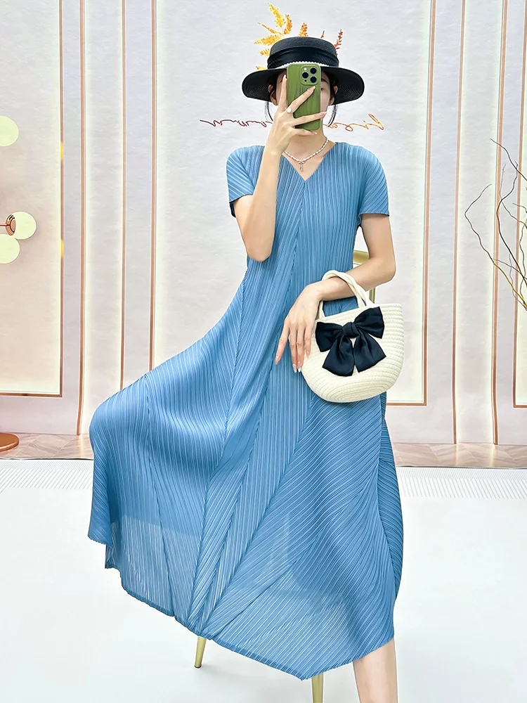 Slim Fit Summer New Style Pure Color Thin Commute Women's Dress Three Zha Art Creation Fashionable Anti Aging Polyester Fiber