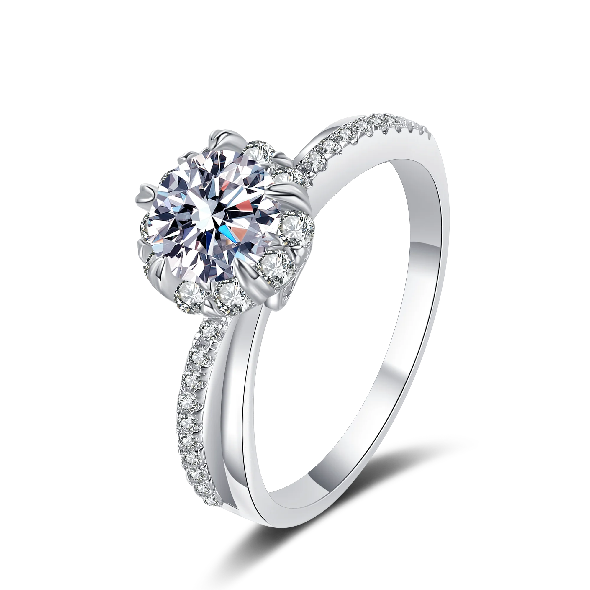 

1 Carat Moissanite Women Ring Round Cut D Color VVS1 Lab Diamond S925 Sterling Silver Wedding Eternity Ring